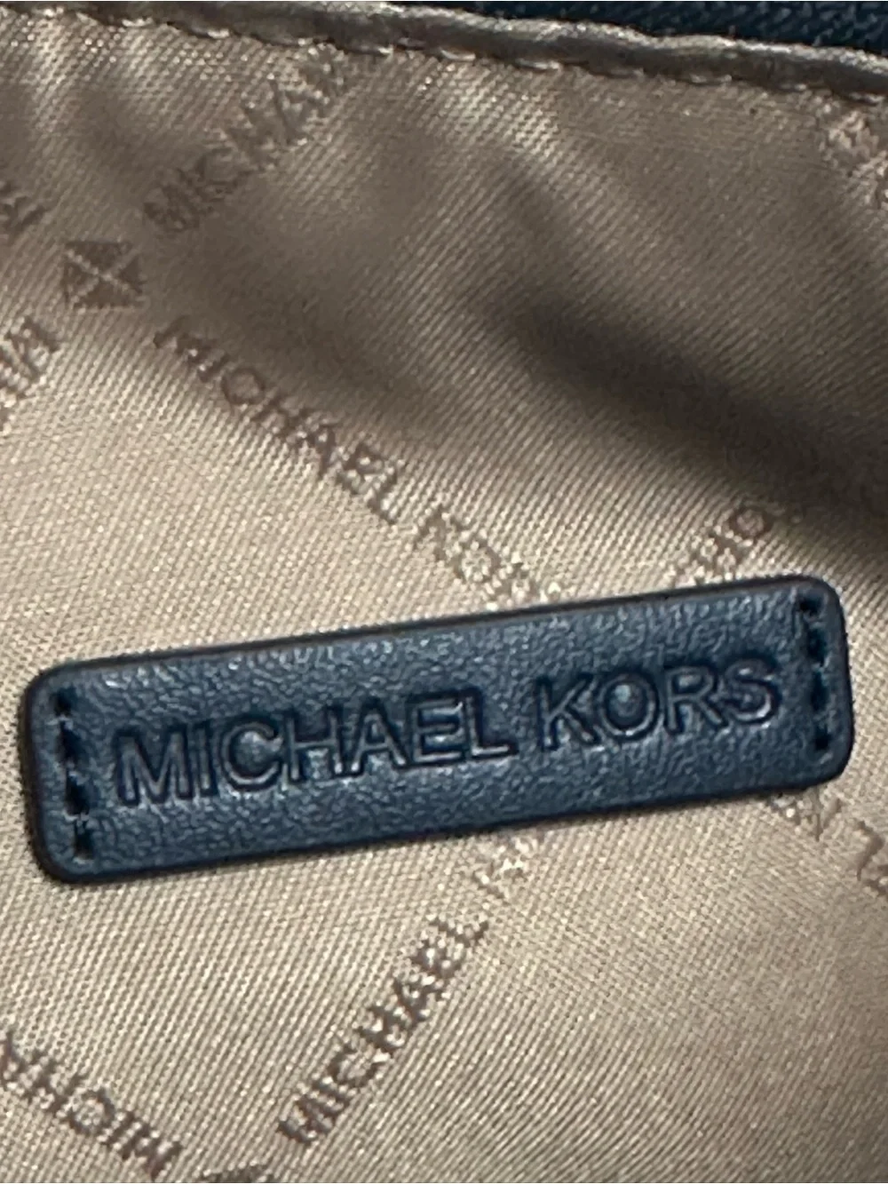 Michael Kors Light Blue Denim Shoulder Hobo Bag with Navy Leather Trim